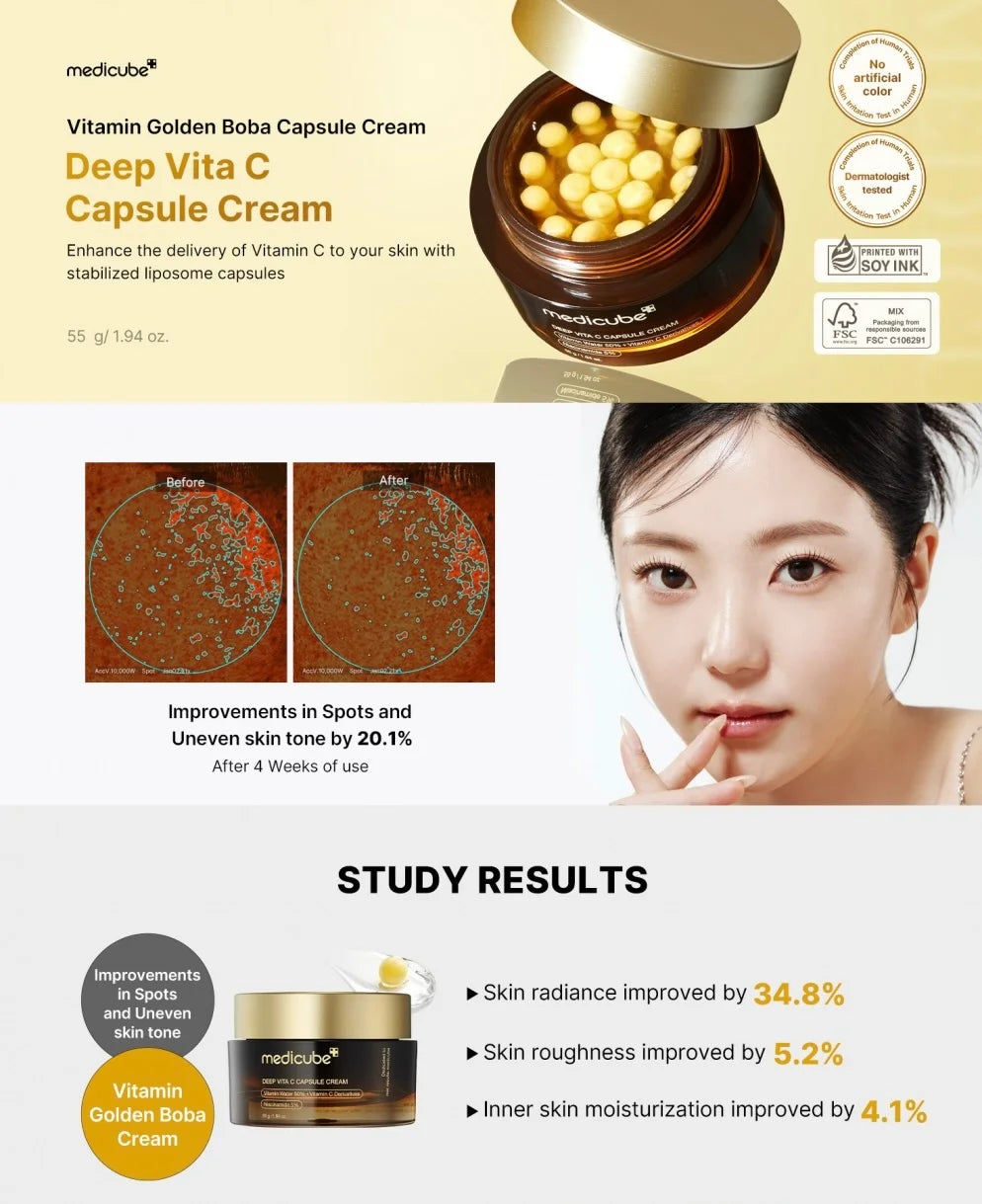 Medicube Deep Vita C Capsule Cream – Anti-Spot and Brightening Cream with 5 Types of Vitamin C Capsules (55 g)