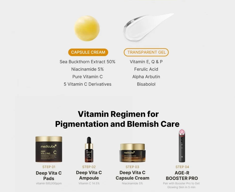 Medicube Deep Vita C Capsule Cream – Anti-Spot and Brightening Cream with 5 Types of Vitamin C Capsules (55 g)