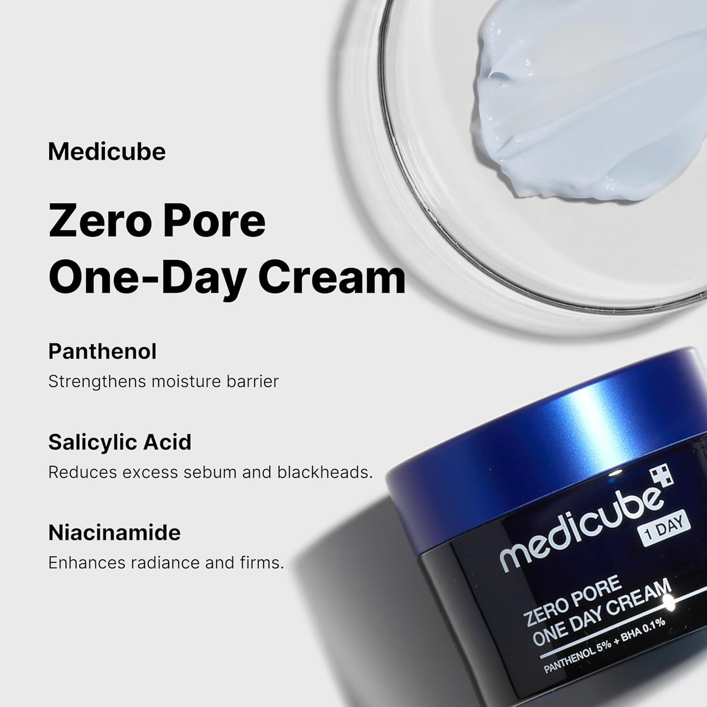 Medicube – Zero Pore One Day Cream (كريم تضييق المسام يحتوي على BHA + بانثينول + نياسيناميد)